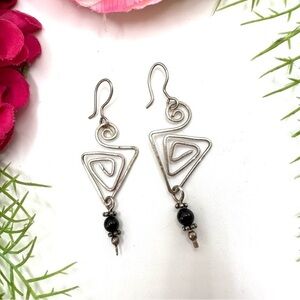 VINTAGE⚜️Sterling Silver & Onyx Abstract Earrings